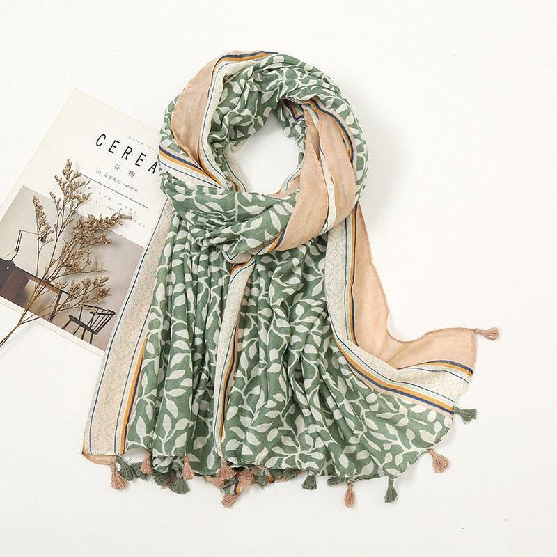 Aztec Floral Tassel Viscose Shawl Scarf - Jazmie Jamaludin