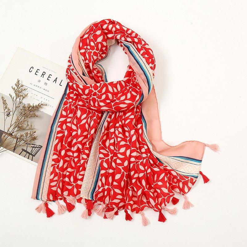 Aztec Floral Tassel Viscose Shawl Scarf - Jazmie Jamaludin