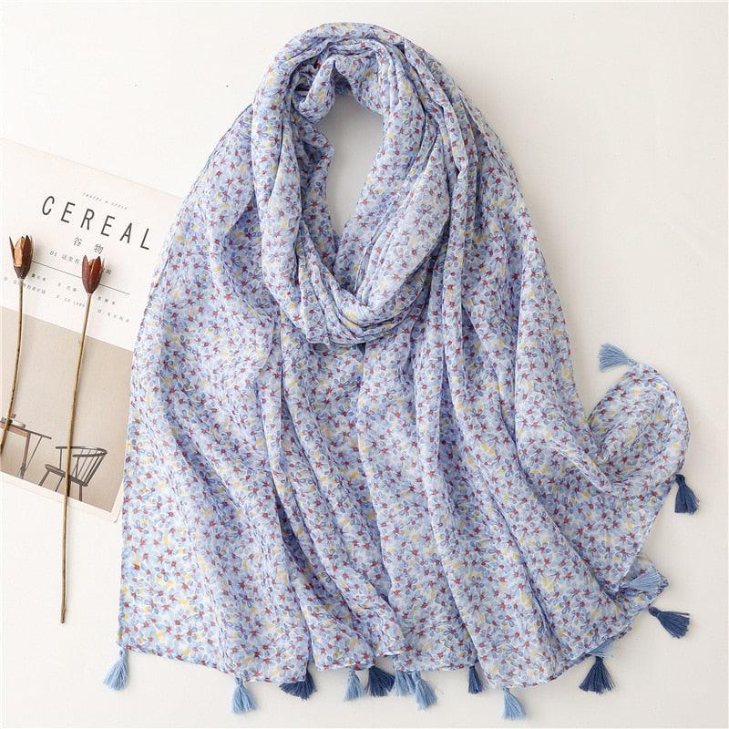 Aztec Floral Tassel Viscose Shawl Scarf - Jazmie Jamaludin