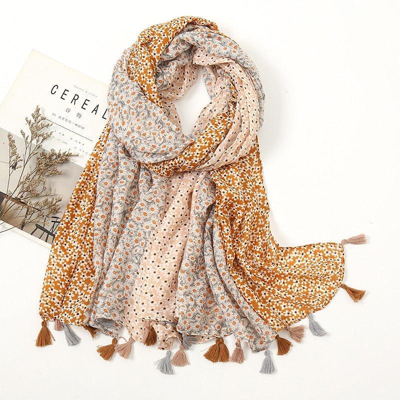 Aztec Floral Tassel Viscose Shawl Scarf - Jazmie Jamaludin