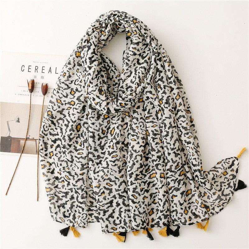 Aztec Floral Tassel Viscose Shawl Scarf - Jazmie Jamaludin