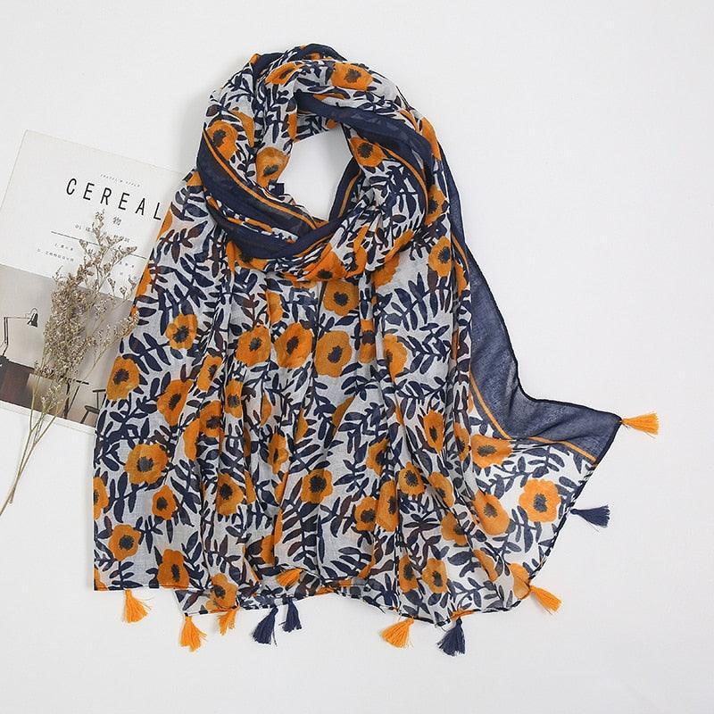 Aztec Floral Tassel Viscose Shawl Scarf - Jazmie Jamaludin