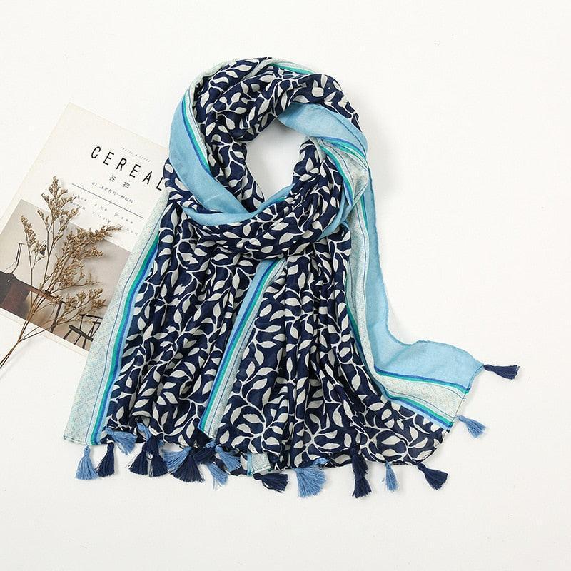 Aztec Floral Tassel Viscose Shawl Scarf - Jazmie Jamaludin