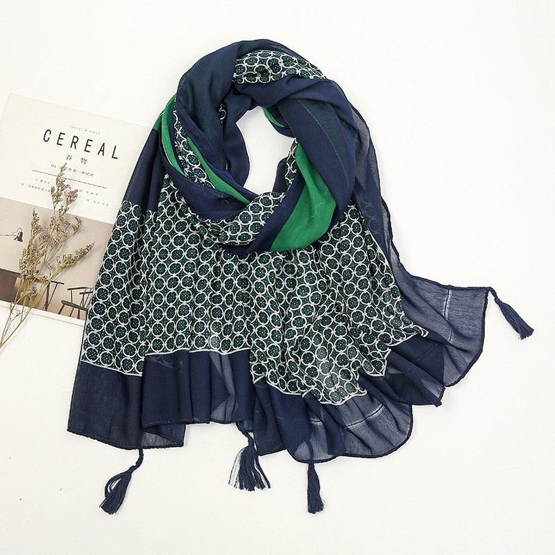 Aztec Floral Tassel Viscose Shawl Scarf - Jazmie Jamaludin