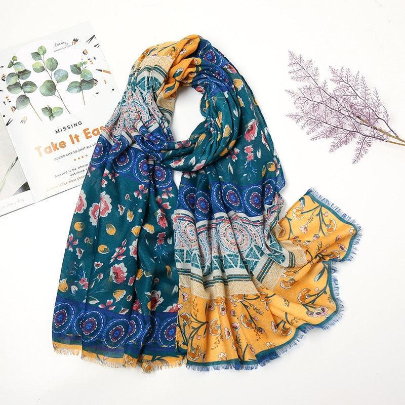 Aztec Floral Tassel Viscose Shawl Scarf - Jazmie Jamaludin