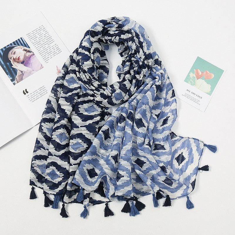 Aztec Floral Tassel Viscose Shawl Scarf - Jazmie Jamaludin