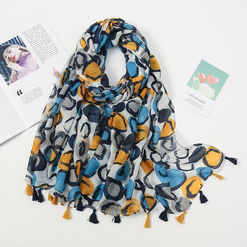 Aztec Floral Tassel Viscose Shawl Scarf - Jazmie Jamaludin