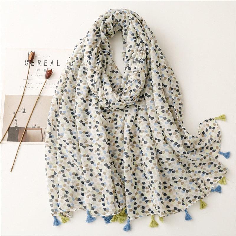 Aztec Floral Tassel Viscose Shawl Scarf - Jazmie Jamaludin