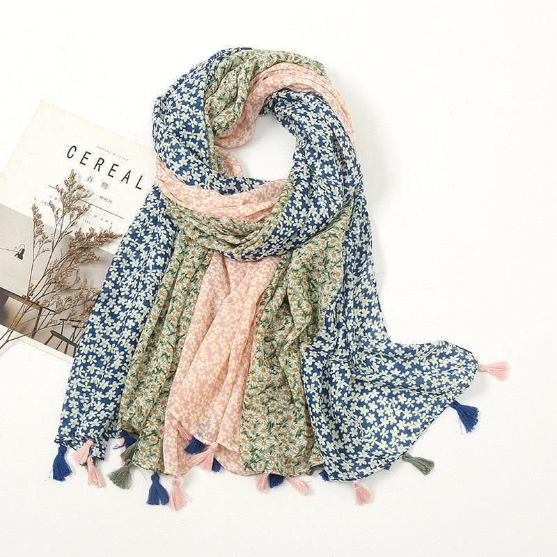Aztec Floral Tassel Viscose Shawl Scarf - Jazmie Jamaludin