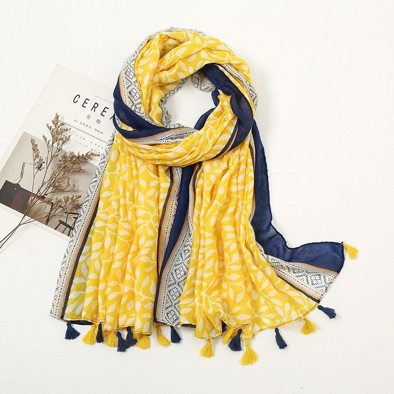 Aztec Floral Tassel Viscose Shawl Scarf - Jazmie Jamaludin