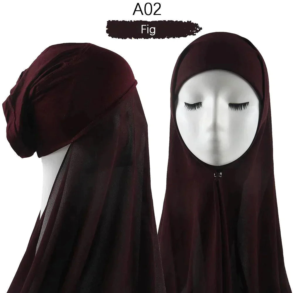 Muslim Women Pinless Hijab Chiffon With Inner Caps - Jazmie Jamaludin