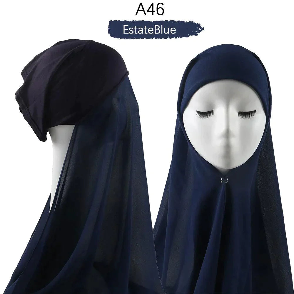 Muslim Women Pinless Hijab Chiffon With Inner Caps - Jazmie Jamaludin