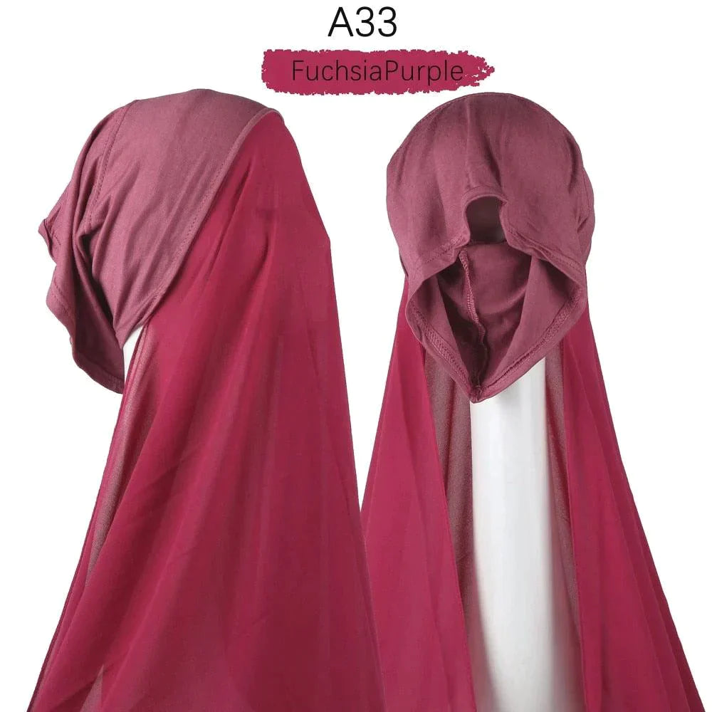 Muslim Women Pinless Hijab Chiffon With Inner Caps - Jazmie Jamaludin