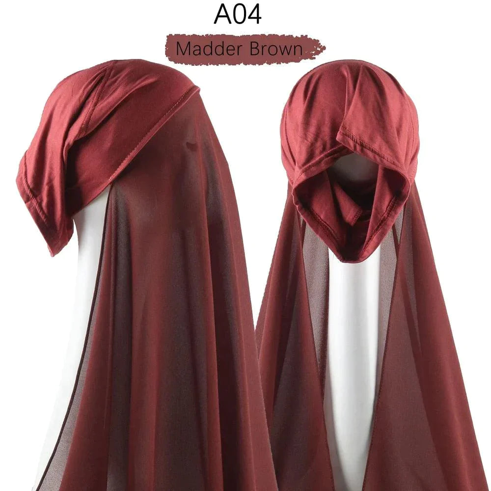 Muslim Women Pinless Hijab Chiffon With Inner Caps - Jazmie Jamaludin