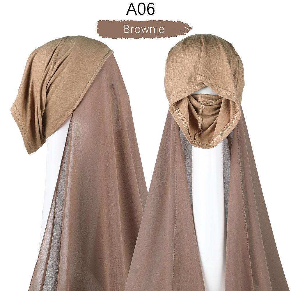 Muslim Women Pinless Hijab Chiffon With Inner Caps - Jazmie Jamaludin