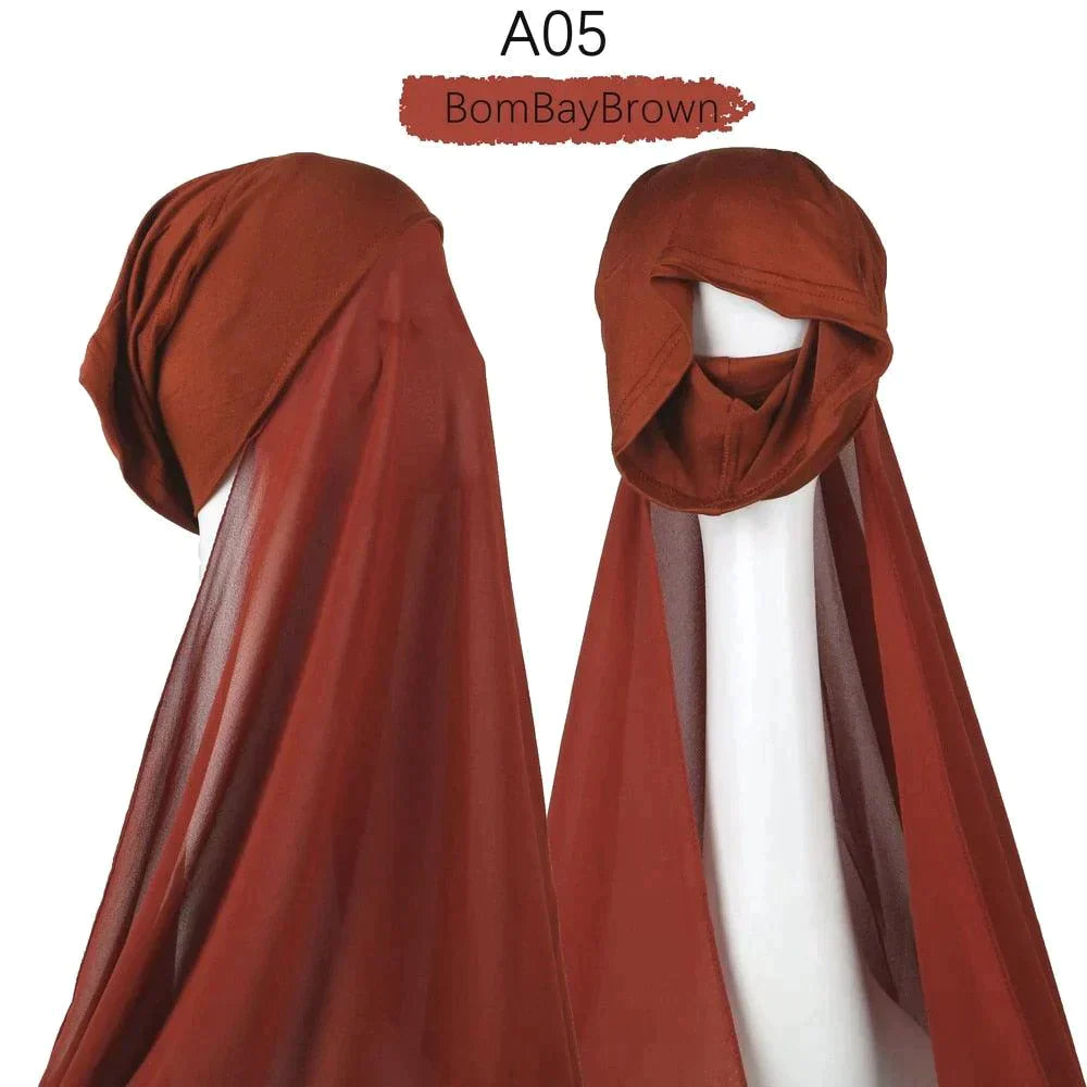 Muslim Women Pinless Hijab Chiffon With Inner Caps - Jazmie Jamaludin