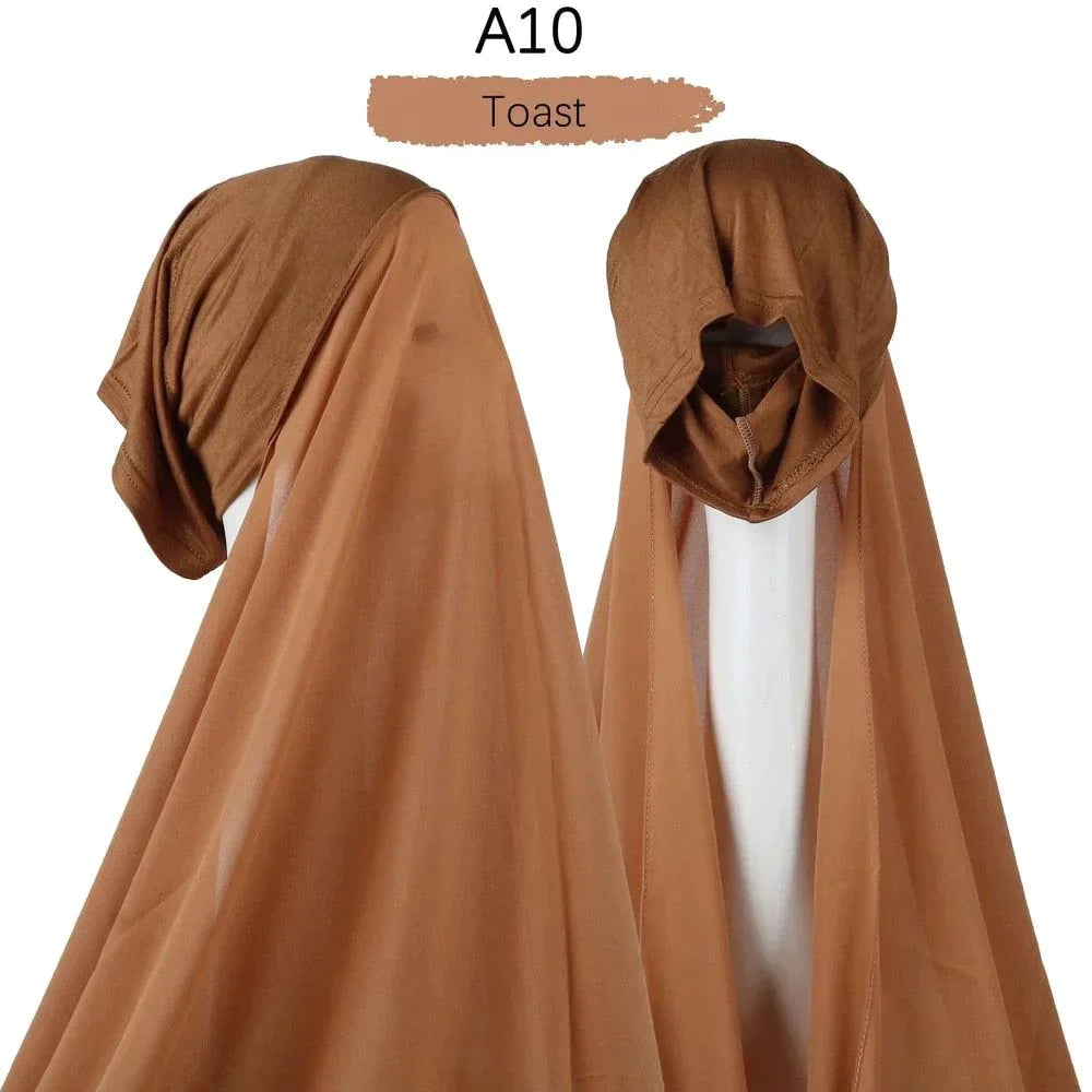 Muslim Women Pinless Hijab Chiffon With Inner Caps - Jazmie Jamaludin