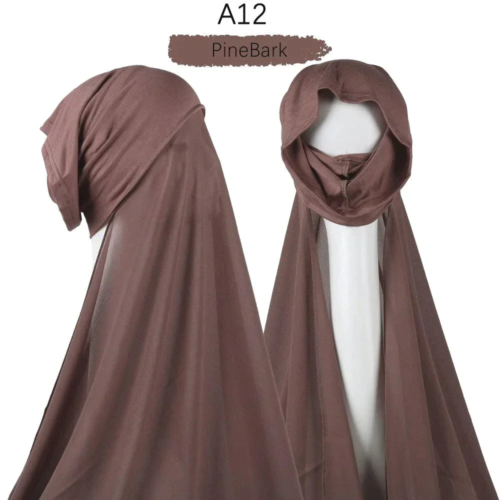 Muslim Women Pinless Hijab Chiffon With Inner Caps - Jazmie Jamaludin