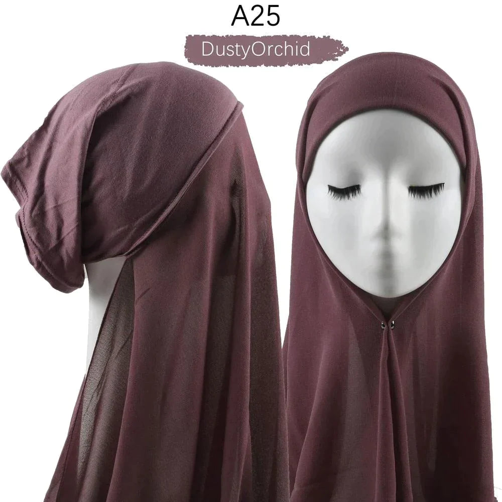 Muslim Women Pinless Hijab Chiffon With Inner Caps - Jazmie Jamaludin