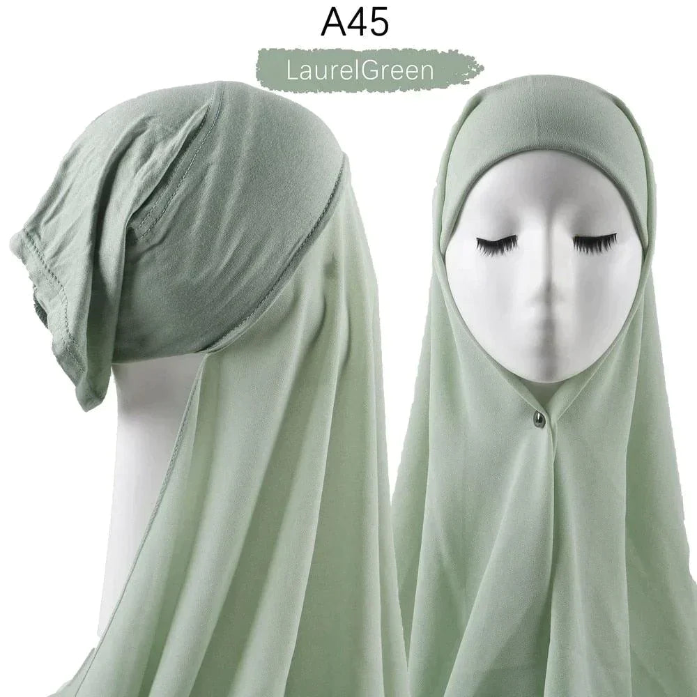 Muslim Women Pinless Hijab Chiffon With Inner Caps - Jazmie Jamaludin