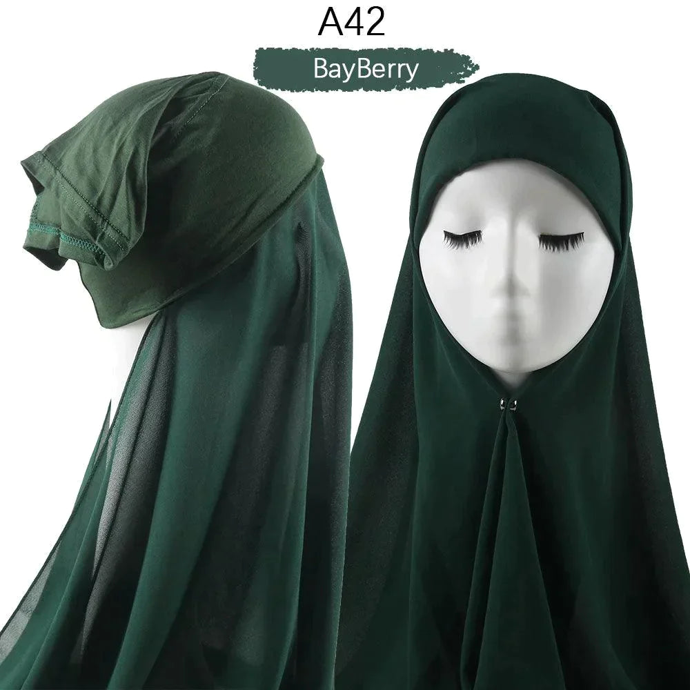 Muslim Women Pinless Hijab Chiffon With Inner Caps - Jazmie Jamaludin