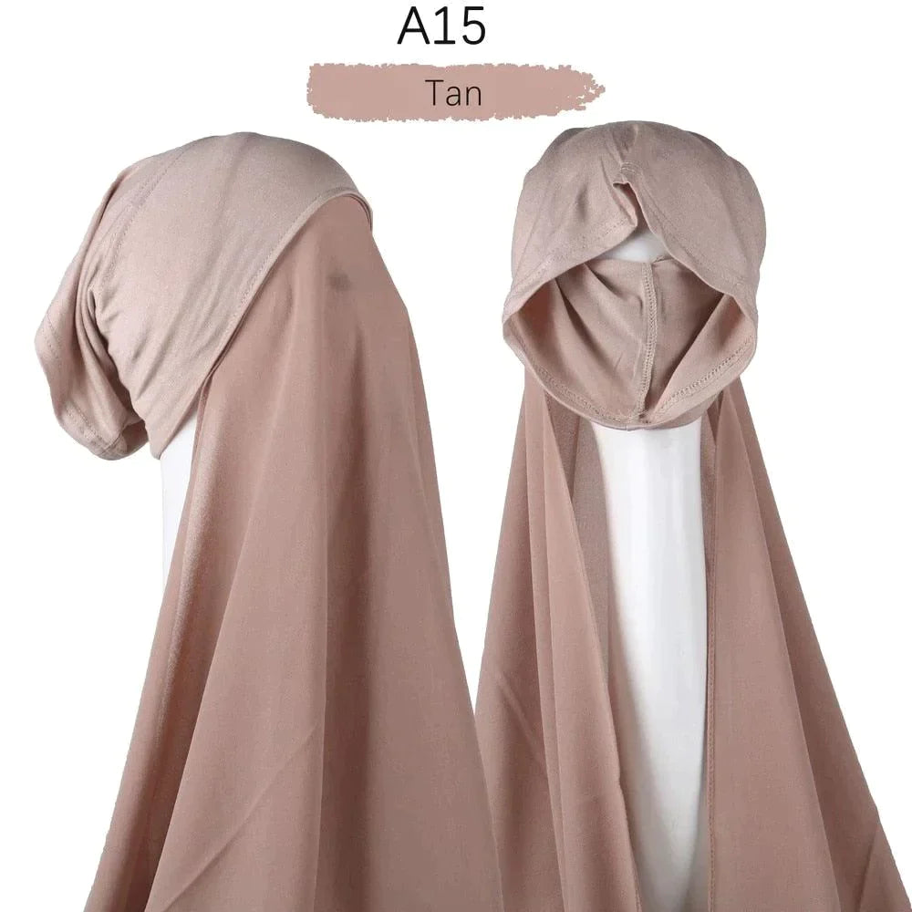 Muslim Women Pinless Hijab Chiffon With Inner Caps - Jazmie Jamaludin