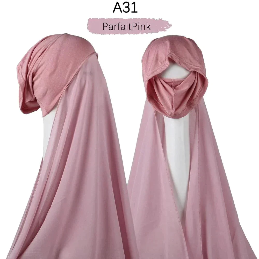 Muslim Women Pinless Hijab Chiffon With Inner Caps - Jazmie Jamaludin