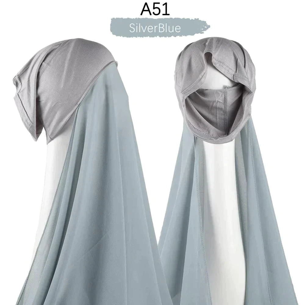 Muslim Women Pinless Hijab Chiffon With Inner Caps - Jazmie Jamaludin