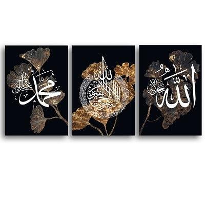 Black Gold Leaf White Islamic Wall Art Canvas - Jazmie Jamaludin