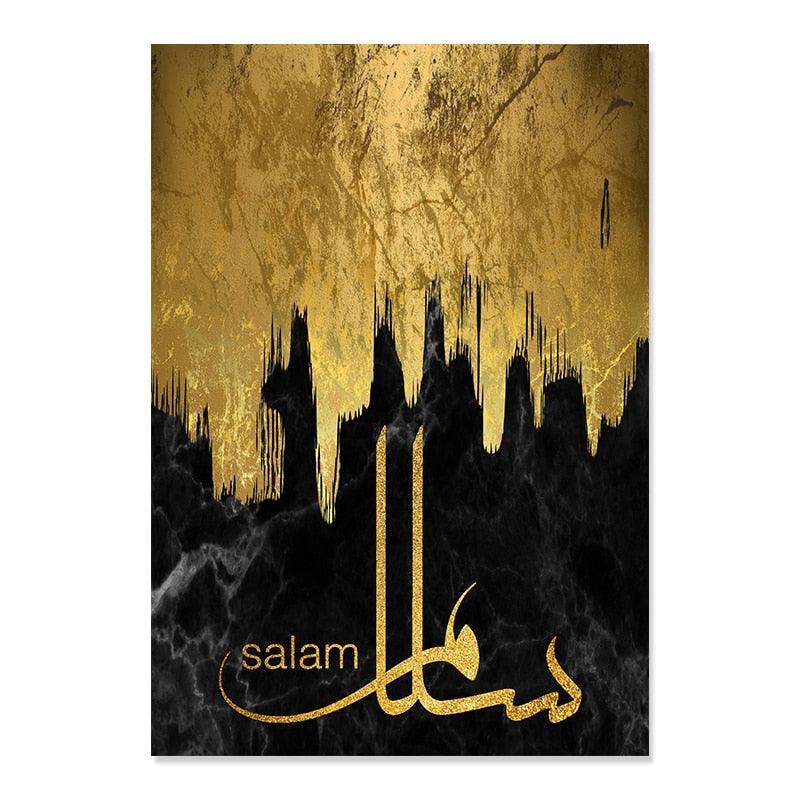 Islamic Calligraphy Modern Gold Marble Canvas - Jazmie Jamaludin