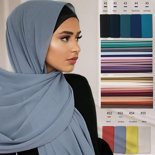 Muslim Chiffon Hijab Shawls Scarf Women Solid Color - Jazmie Jamaludin