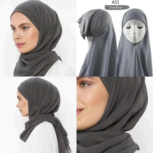 Muslim Women Pinless Hijab Chiffon With Inner Caps - Jazmie Jamaludin